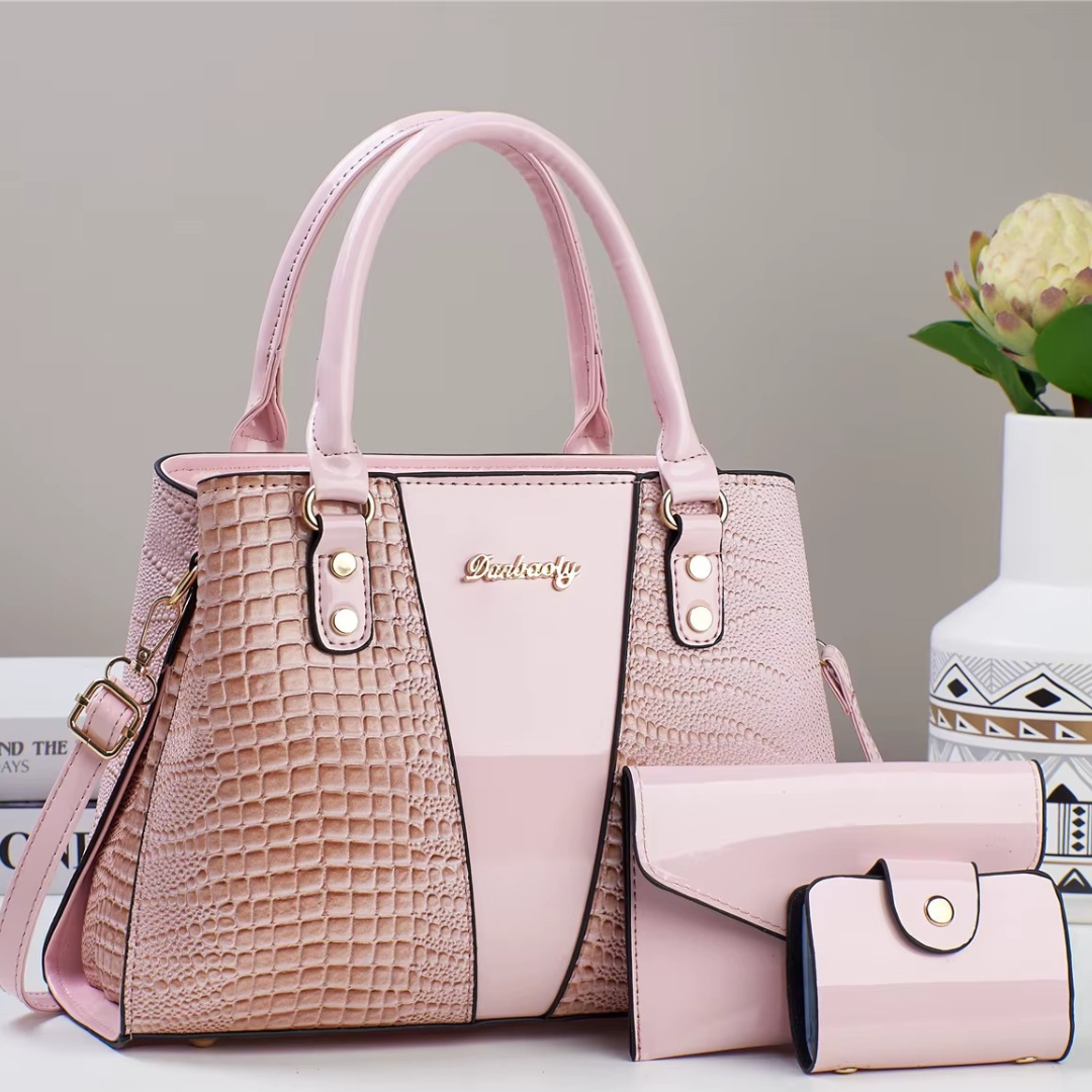 Set Borsa a Mano 3-in -1 in Vernice Effetto Coccodrillo
