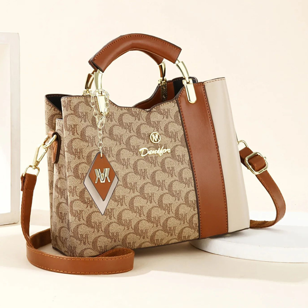 Borsa a Mano in Ecopelle Monogram con Tracolla Removibile