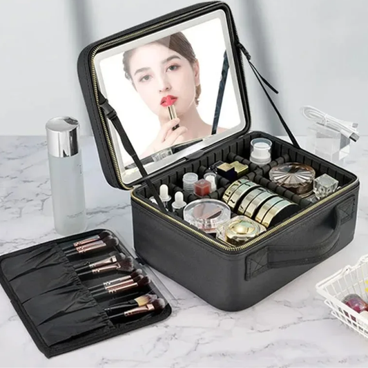 Valigetta Porta Trucchi Ricaricabile con Illuminazione LED, Scomparti Modulabili